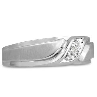 Men's 1/10ct Diamond Ring In 14K White Gold