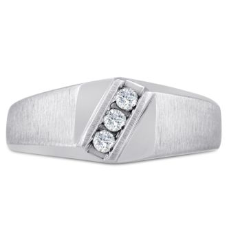 Men's 1/10ct Diamond Ring In 10K White Gold