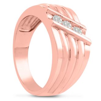 Men's 1/4ct Diamond Ring In 10K Rose Gold, I-J-K, I1-I2