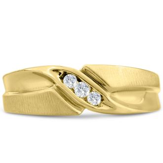 Men's 1/10ct Diamond Ring In 10K Yellow Gold, I-J-K, I1-I2