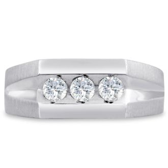 Men's 1/2ct Diamond Ring In 14K White Gold, I-J-K, I1-I2