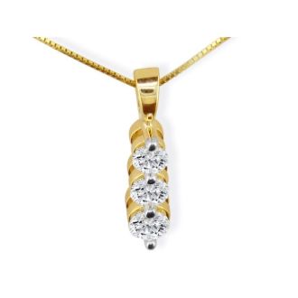 2ct Three Diamond Drop Style Diamond Pendant In 14k Yellow Gold