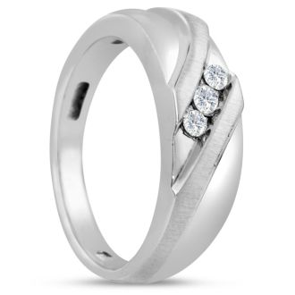 Men's 1/10ct Diamond Ring In 10K White Gold, I-J-K, I1-I2