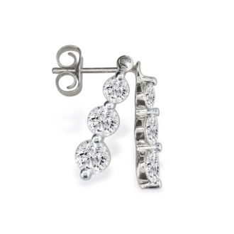 Diamond Drop Earrings: 1/4ct Three Diamond Drop Style Diamond Earrings In 14k White Gold
