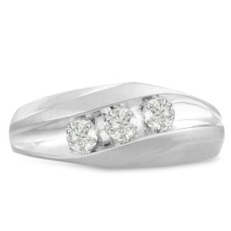 Men's 3/4ct Diamond Ring In 14K White Gold, I-J-K, I1-I2