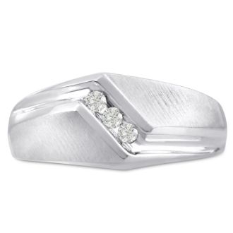 Men's 1/10ct Diamond Ring In 14K White Gold, I-J-K, I1-I2