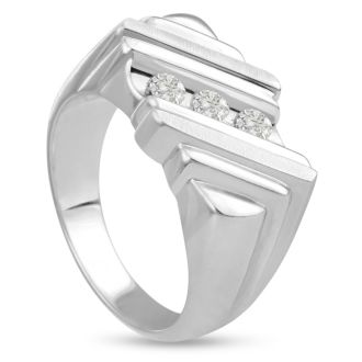Men's 1/2ct Diamond Ring In 10K White Gold