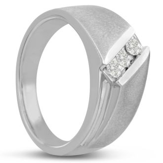 Men's 1/3ct Diamond Ring In 14K White Gold, I-J-K, I1-I2
