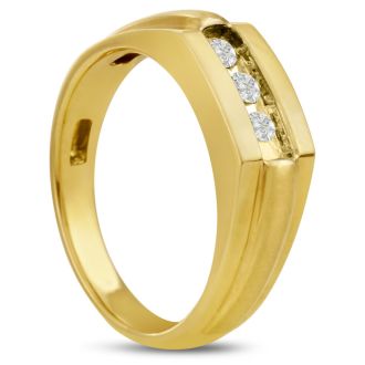 Men's 1/3ct Diamond Ring In 14K Yellow Gold, I-J-K, I1-I2