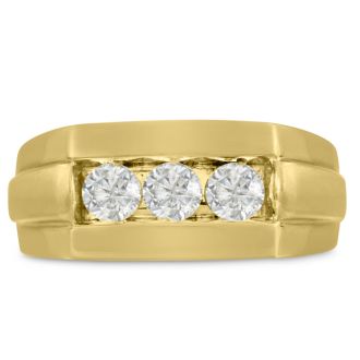 Men's 3/4ct Diamond Ring In 14K Yellow Gold, G-H, I2-I3