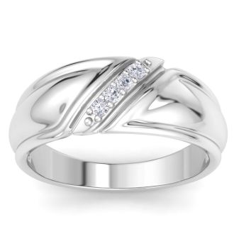 Men's 1/10ct Diamond Ring In 10K White Gold