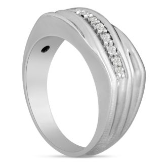 Men's 1/10ct Diamond Ring In 10K White Gold
