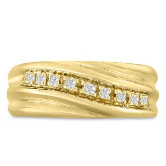 Men's 1/10ct Diamond Ring In 14K Yellow Gold