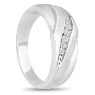 Men's 1/10ct Diamond Ring In 10K White Gold