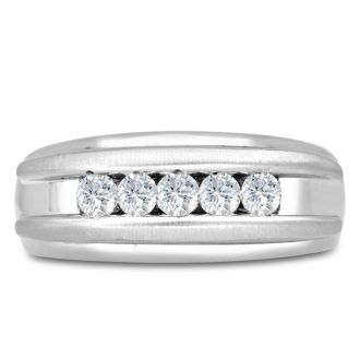 Men's 1/2ct Diamond Ring In 14K White Gold, I-J-K, I1-I2