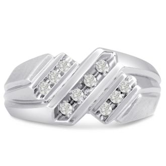 Men's 1/3ct Diamond Ring In 10K White Gold, G-H, I2-I3