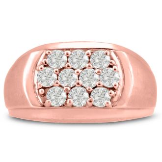 Men's 1ct Diamond Ring In 10K Rose Gold, G-H, I2-I3