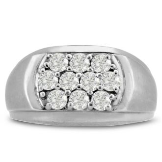 Men's 1ct Diamond Ring In 14K White Gold