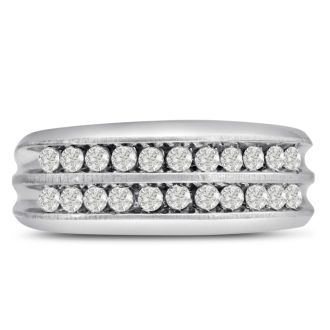 Men's 2/3ct Diamond Ring In 10K White Gold, I-J-K, I1-I2