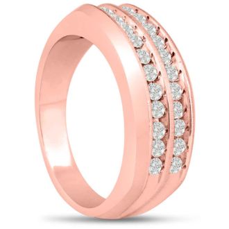 Men's 2/3ct Diamond Ring In 14K Rose Gold, I-J-K, I1-I2