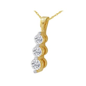 1/8ct Three Diamond Drop Style Diamond Pendant In 10k Yellow Gold