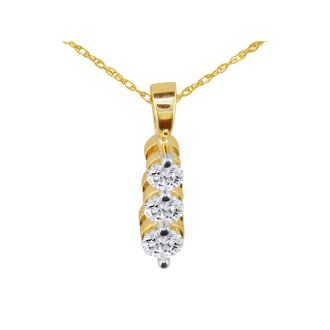 1/8ct Three Diamond Drop Style Diamond Pendant In 10k Yellow Gold