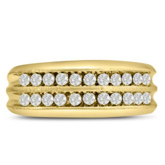Men's 2/3ct Diamond Ring In 14K Yellow Gold, G-H, I2-I3