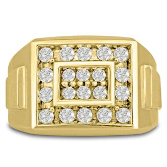Men's 1ct Diamond Ring In 10K Yellow Gold