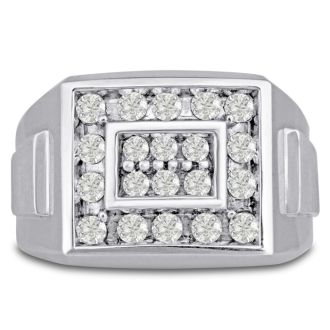Men's 1ct Diamond Ring In 14K White Gold