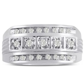 Men's 4/10ct Diamond Ring In 10K White Gold, G-H, I2-I3