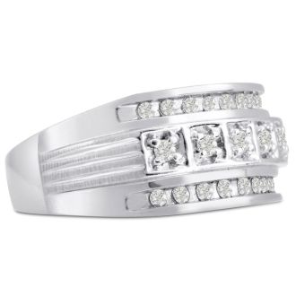 Men's 4/10ct Diamond Ring In 10K White Gold, I-J-K, I1-I2