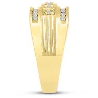 Men's 4/10ct Diamond Ring In 10K Yellow Gold, I-J-K, I1-I2