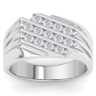 Men's 1/2ct Diamond Ring In 10K White Gold