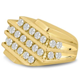 Men's 1 1/4ct Diamond Ring In 14K Yellow Gold, I-J-K, I1-I2