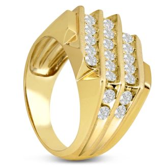 Men's 1 1/4ct Diamond Ring In 14K Yellow Gold, I-J-K, I1-I2