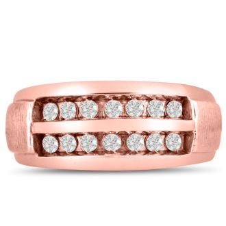 Men's 1/2ct Diamond Ring In 14K Rose Gold, I-J-K, I1-I2