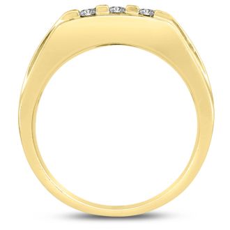 Men's 1/2ct Diamond Ring In 10K Yellow Gold, I-J-K, I1-I2