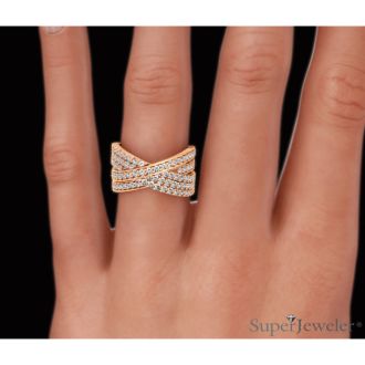 1 3/4ct Five Row Criss Cross Diamond Ring in 14 Karat Two-Tone Rose and White Gold