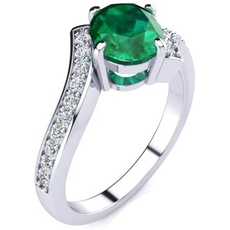1 1/5ct Oval Emerald And Diamond Ring In 14 Karat White Gold