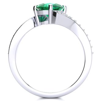 1 1/5ct Oval Emerald And Diamond Ring In 14 Karat White Gold