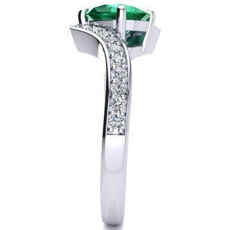 1 1/5ct Oval Emerald And Diamond Ring In 14 Karat White Gold