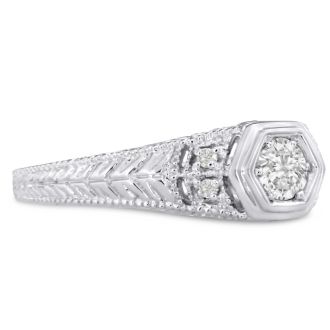 Antique 1/3 Carat Diamond Engagement Ring In 14 Karat White Gold. Also Available in Yellow and Rose.