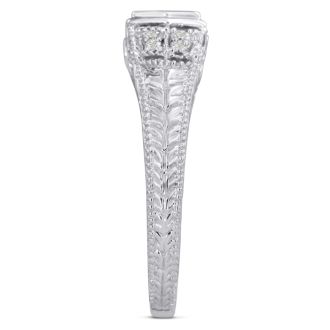 Antique 1/3 Carat Diamond Engagement Ring In 14 Karat White Gold. Also Available in Yellow and Rose.