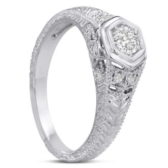 Antique 1/3 Carat Diamond Engagement Ring In 14 Karat White Gold. Also Available in Yellow and Rose.
