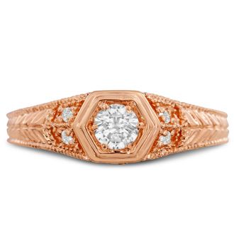 Antique 1/3ct Diamond Engagement Ring In 14 Karat Rose Gold