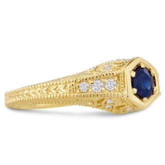 Antique 3/4ct Sapphire and Diamond Engagement Ring In 14 Karat Yellow Gold