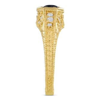 Antique 3/4ct Sapphire and Diamond Engagement Ring In 14 Karat Yellow Gold