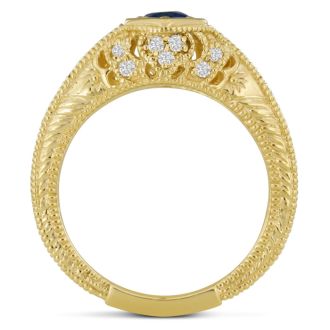 Antique 3/4ct Sapphire and Diamond Engagement Ring In 14 Karat Yellow Gold