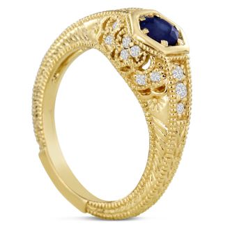 Antique 3/4ct Sapphire and Diamond Engagement Ring In 14 Karat Yellow Gold