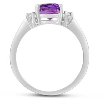 1 3/4ct Oval Amethyst And Diamond Ring In 14 Karat White Gold